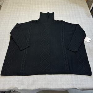 Tabitha Webb‎ Poncho Sweater Womens S / M Black Cable Knit Turtleneck Wool Blend